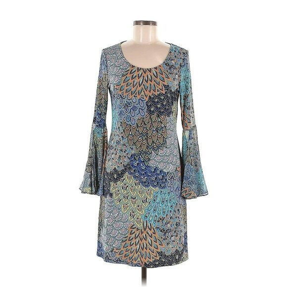New Prelude Multicolor Bold Bell Sleeve Hippie BOHO Dress Size Medium - Picture 2 of 10